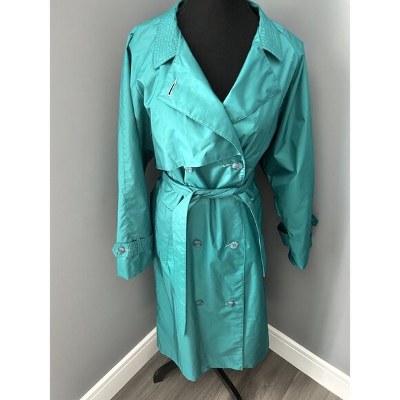 Nuage Vintage 90s Green Button & Belt Trench Coat Mac Uk Women's Size 5/6 - Picture 2 of 12
